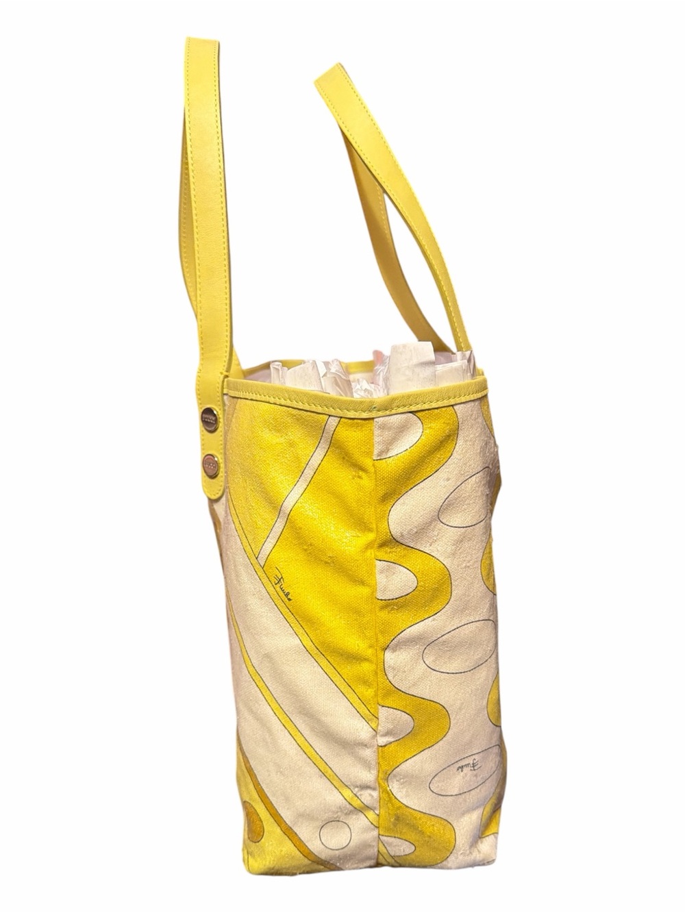 Emilio Pucci Vintage Yellow Abstract Print Coated Canvas Tote Bag - Picture 4 of 6